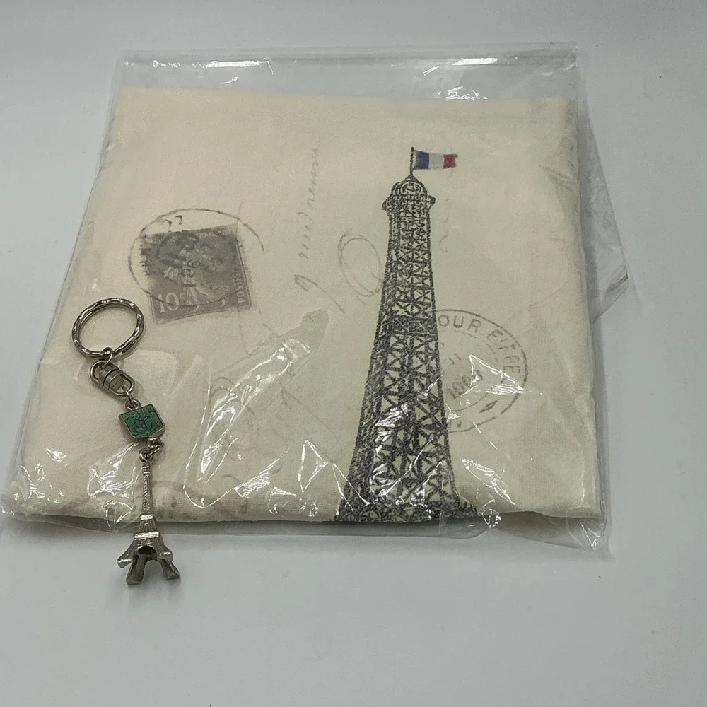 New Paris Eiffel Tower Cotton Dish Tea Towel & Vintage Keychain